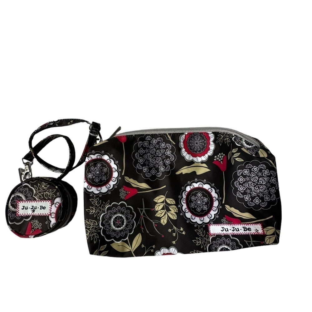 JuJu Bee Black Floral Diaper and Wipes Wristlet with Matching Pacifier Holder